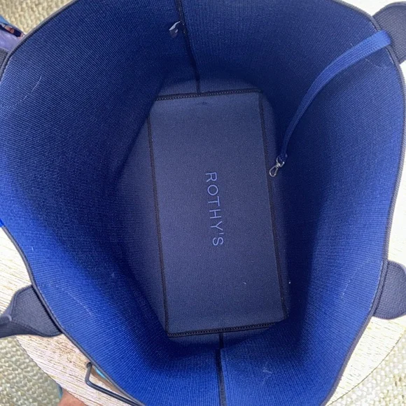 Rothy’s Bag Large Elegant Navy Blue Canvas Tote Bag with Scarf Accent - Picture 11 of 15